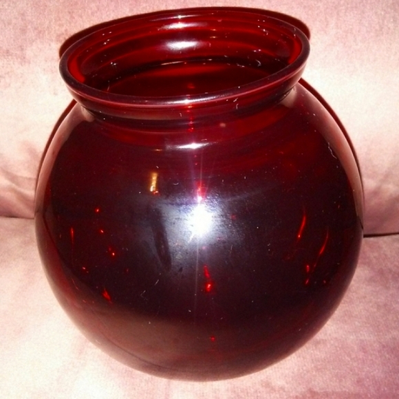 Vintage Royal Ruby Red Glass Globe Ivy Ball Flower Vase Gothic Candle Holder - Picture 2 of 6